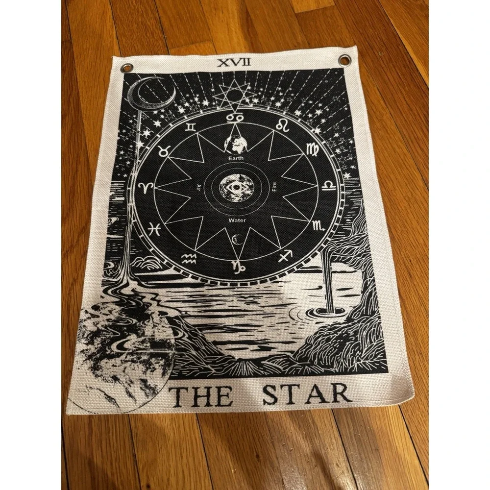 Tarot Flag Tapestry‎ The Sun The Moon The Star Set Of 3 Wall Hanging B&w Witchy